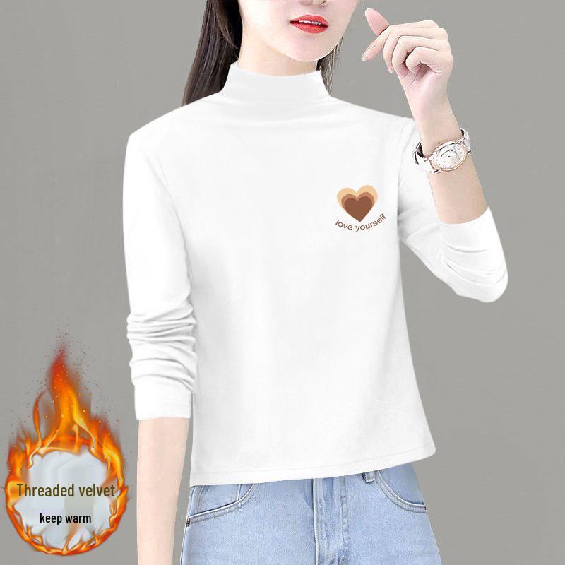 Women's 2024 Autumn/Winter Thick Double-Sided Semi-High Neck Long-Sleeve T-Shirt - Fashionable & Versatile