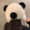 WTEMPO Winter Cute Cartoon Panda Shaped Faux Fur Warm Hats Windproof Cold-proof Thick Plush Ear Protection Soft Hats