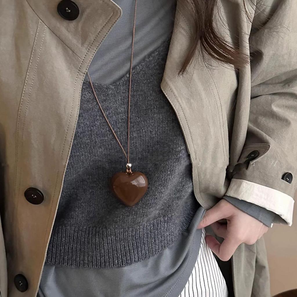 Chunky Swollen Heart Pendant Necklace Birthday Present Large Heart Necklace Charm Stylish Women's Neck Chain Accessory
