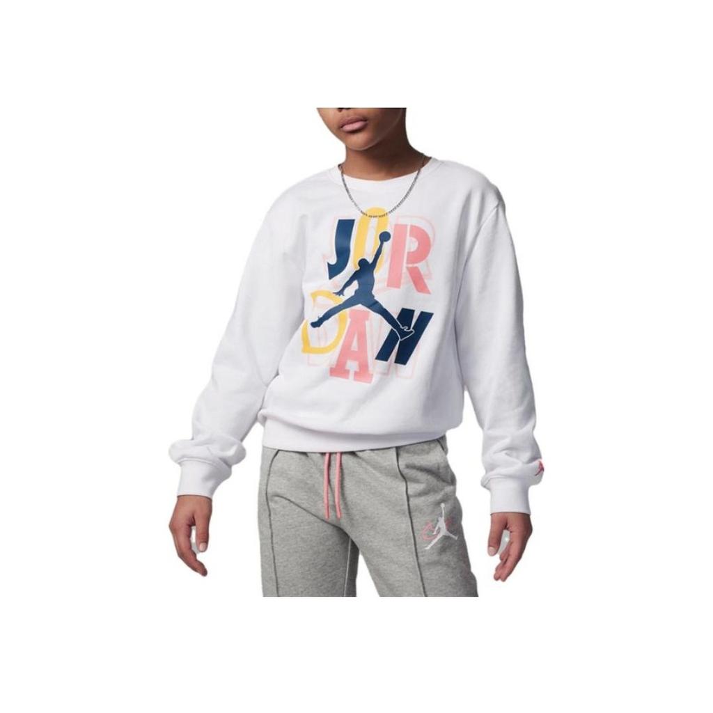 Jordan Logo Letter Print Pattern Crewneck Sweatshirt Kids Sweatshirt White FJ6549-100