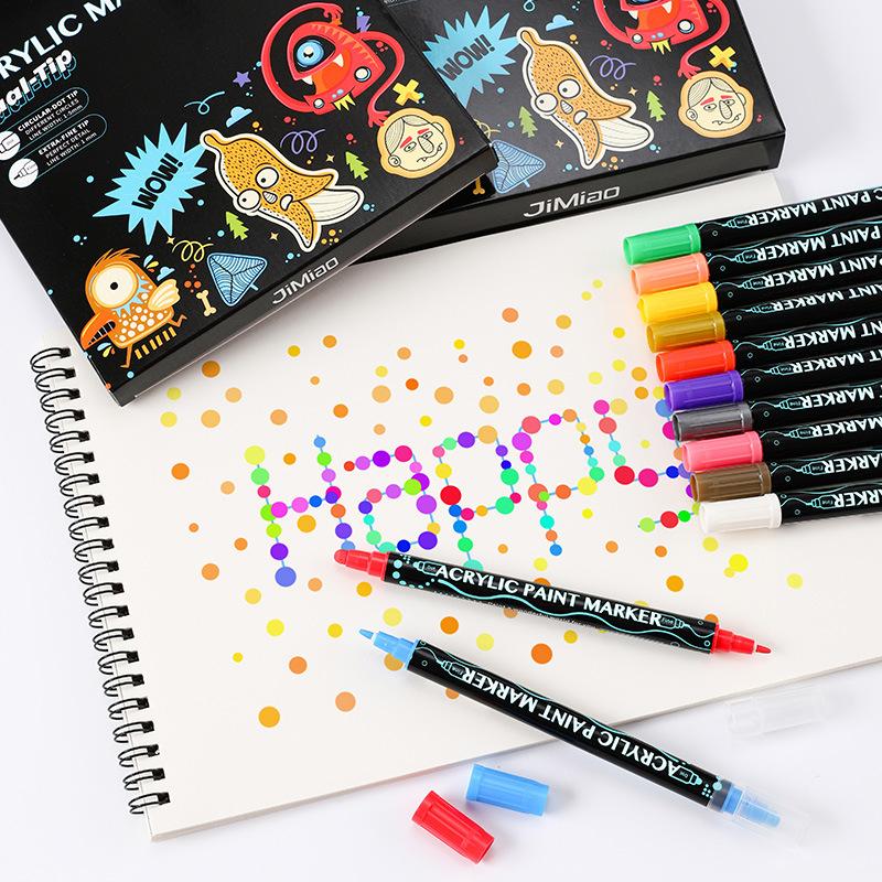 12color Dual Tip Acrylic Marker,Dot Dot Pen,Water-Based Pigment Pen,Ceramic Marker,Art Markers For Artists,Drawing Doodle Pen