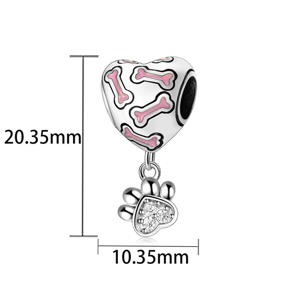 

S925 Silver Pink Bone And Pet Paw Print Pendant Beaded Bracelet Necklace DIY Handcraft Accessories Loose Beads