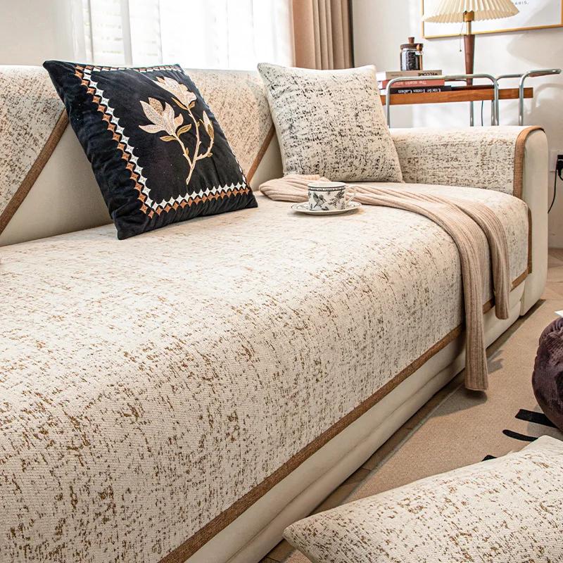 Luxury Universal Chenille Sofa Cover for Living Room, Cotton Edge Couch Cover, Anti-Pet Scratching, Protector Mat, Four Seasons
