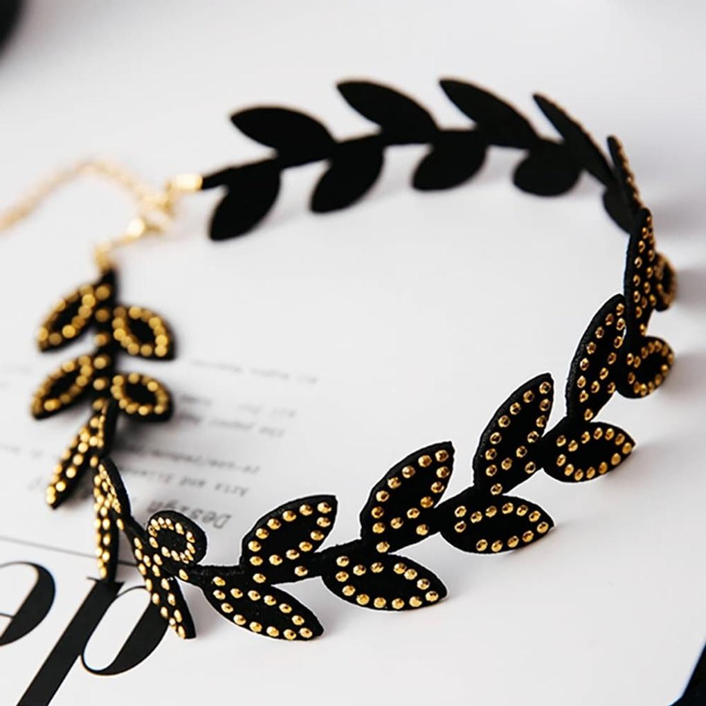 

Women s Choker Necklace Layered Leaf Cubic Point black