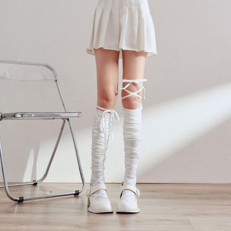 Damen Bandage Overknee-Socken Anime Cosplay Kostüm Riemchen Oberschenkelhohe Strümpfe Lange Stiefelsocken Strumpfwaren