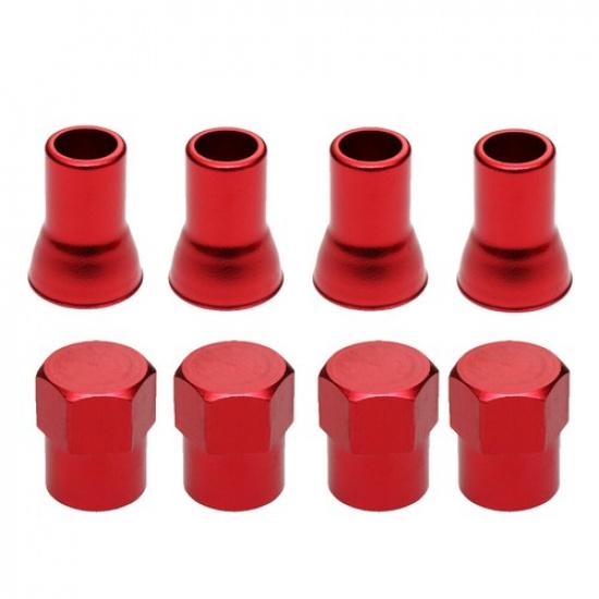 4PCS Aluminium Car Atuo Red Tire Wheel Tyre Valve Stem Hex Caps & Sleeve Cover