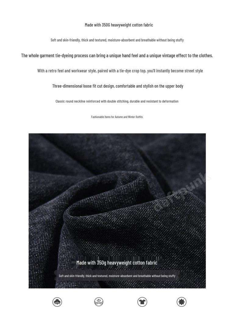 Men's 350g Vintage Washed Long Sleeve T-shirt - Lightweight Round Neck Casual Base Layer for Spring & Autumn.