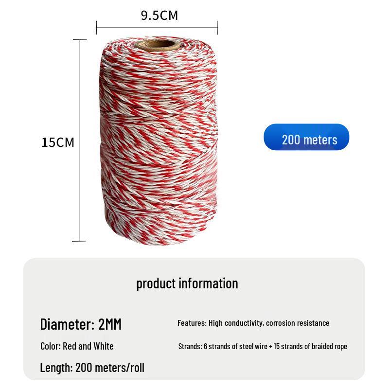 Electrified Fence Rope for Livestock: 200m & 500m Conductive Rope for Farm & Pasture