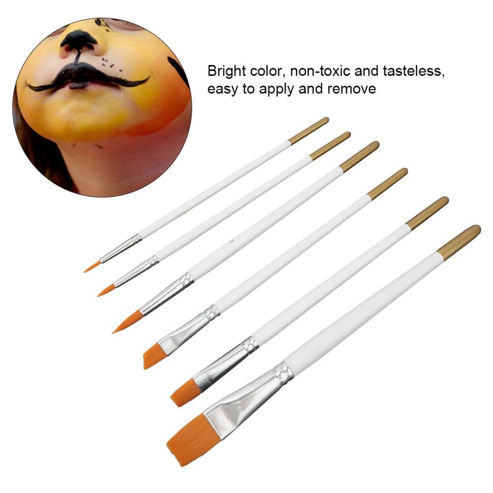 6PCS White Handle Face Paint Kit Mild Formula Nylon Art Brushes  Gouache Acrylic Drawing