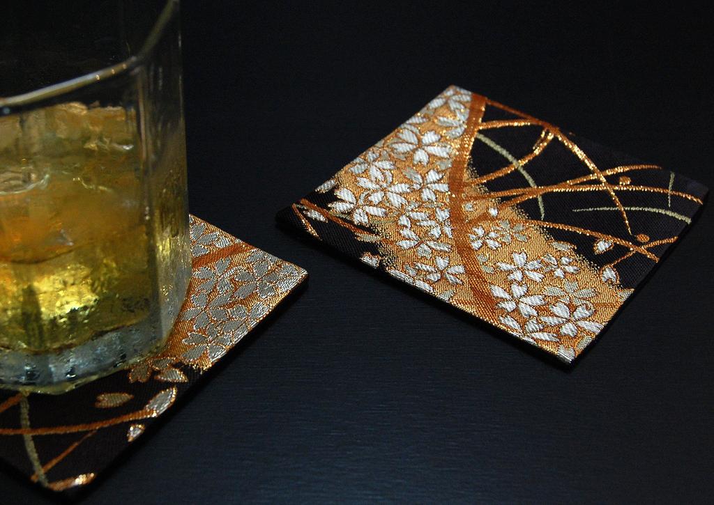 Set of 2 Japanese-style Brocade Kimono Coasters (Miyabi)