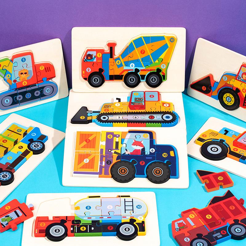 Children's 3D Snap-Together Puzzle - Traffic, Dinosaur & Number Cognition Toy for Early Education and Intellectual Development, Ages 3+