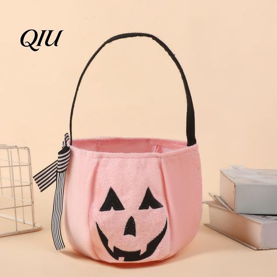 Halloween Pumpkin Bag Candy for Kids, Trick or Treat Tote Stylish Accessory with Handle, Reusable Snack Bucket Party Favors Durable Storage