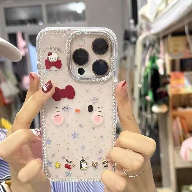 Laser Flash Star KT Case for iPhone 17 Pro Max / 15 Pro / 11 / 12 / 16 - Cute and Gentle Design