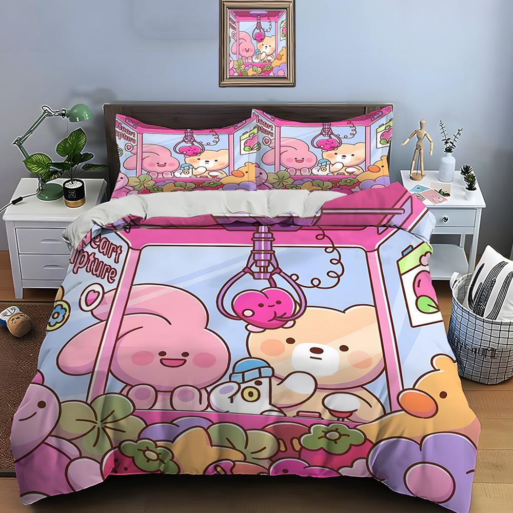 Cute characters in claw machine Bedding Set for Kids Luxury Gift 3pcs Digital Print Comforter Set Soft Comfortable Breathable