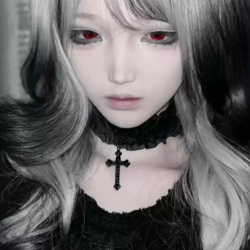 Lolita Neck Lace Trim Choker Necklace Cross Pendant Collarbone Chain Lace Collar Gothic Y2K Sweet Accessory for Women Girls New