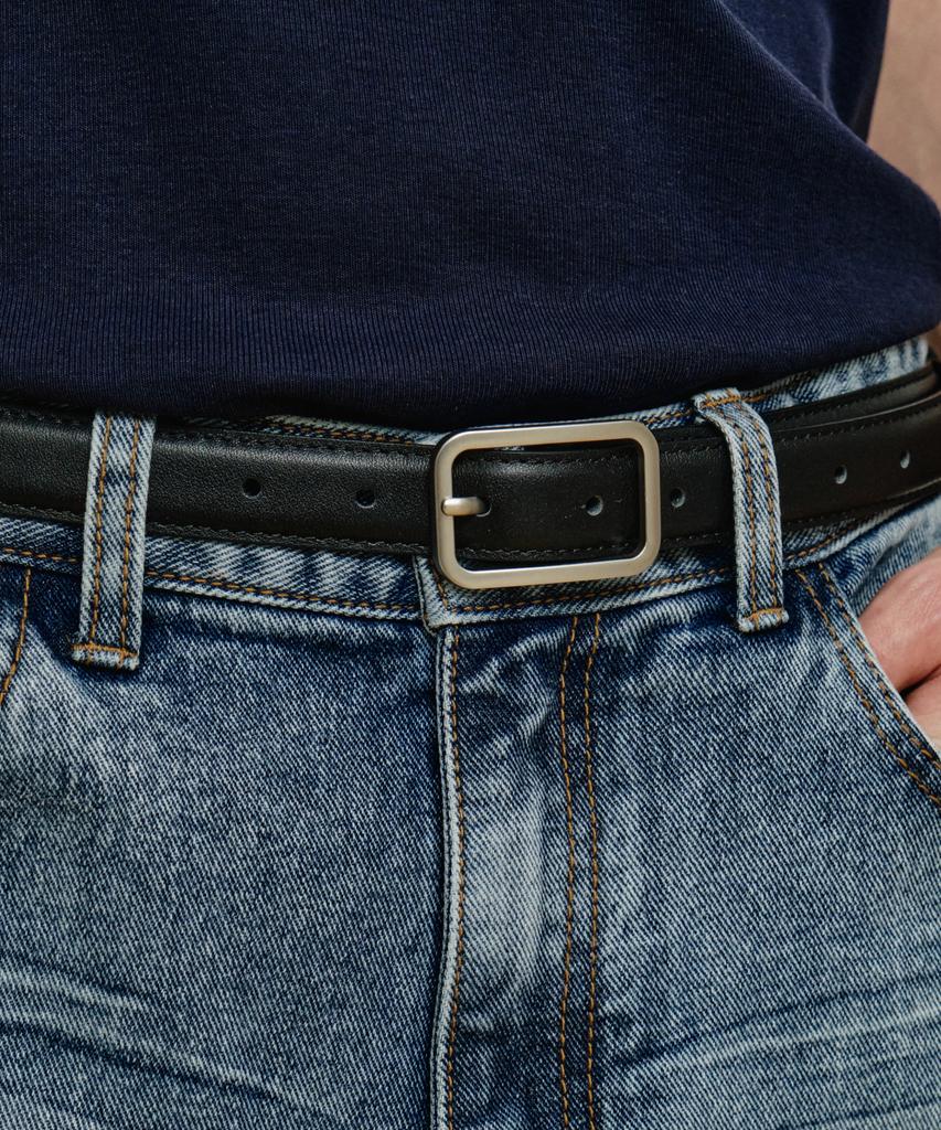 MINAV [Fashion Planet X Minav] Semi-Square Real Leather Belt [Black]