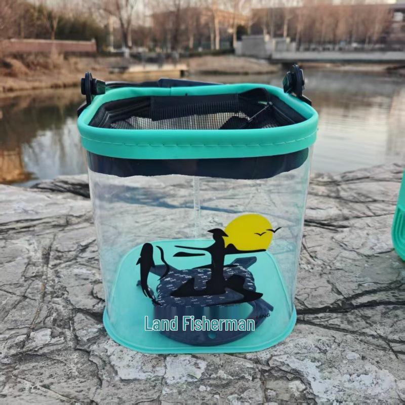Transparent Portable Outdoor Fishing Bucket with EVA Handle - Thickened Live Fish Keeper and Lure Bucket 20 cm