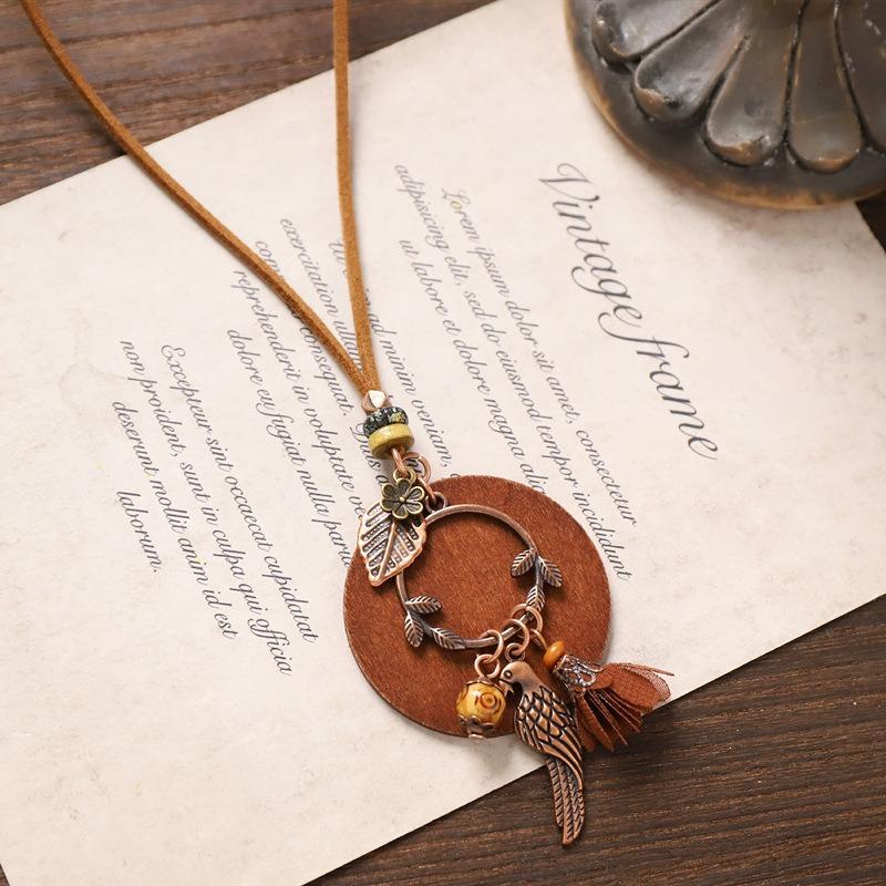 Bohemian Long Tassel Necklace Vintage Niche Exotic Wooden Sweater Chain Women's Accessories