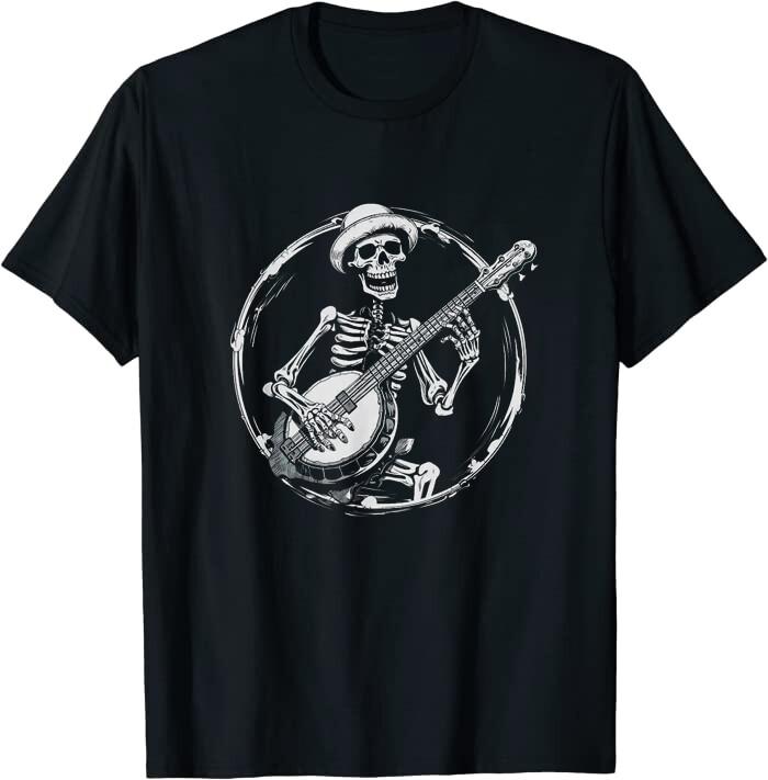 Skeleton Playing Banjo Funny Bluegrass Style Classic Tee T-Shirt S разноцветный