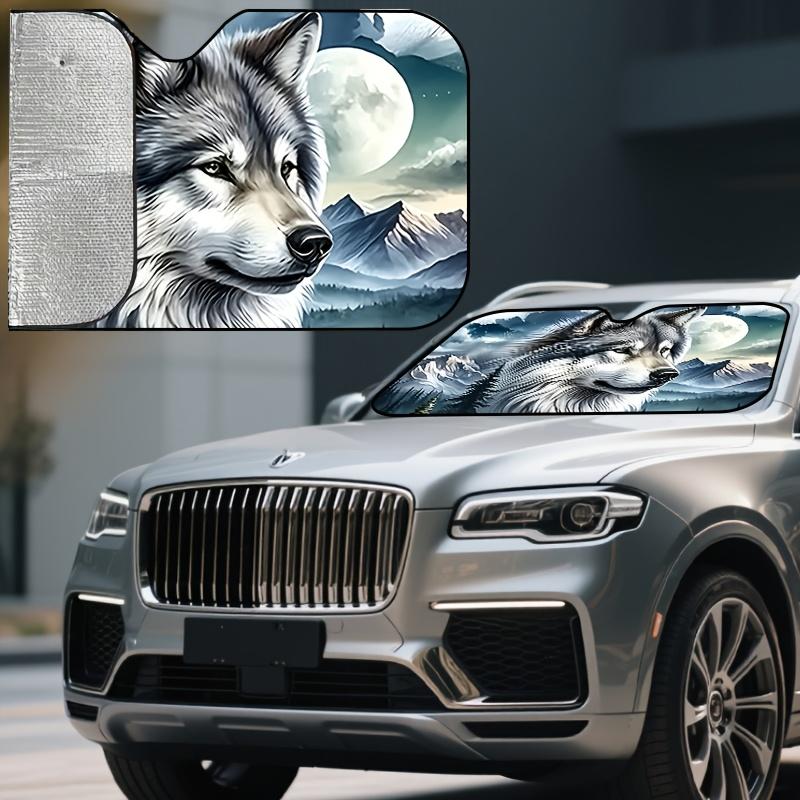1Pcs Wolf Head Moon Car Windshield Sunshade UV Rays Heat Blocker Keeps Vehicle Cool Unique Design Fit Sedans SUVs Trucks RVs