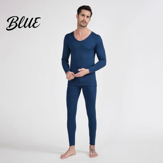 Winter Base Layer Long Sleeve Thermal Underwear Pcs/Set Men Set 2 V Neck Warm Thick