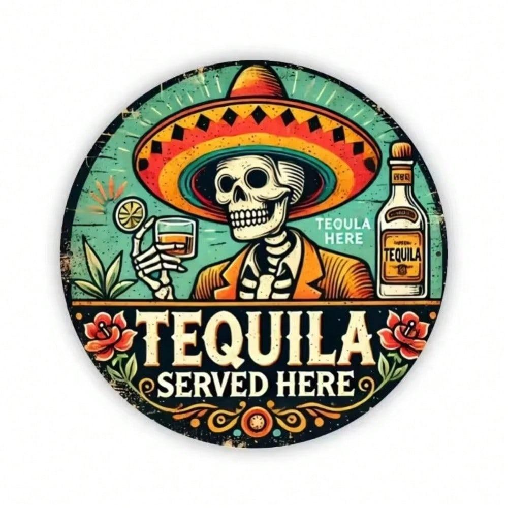 Tequila Servie Ici Panneau Mural en Métal Décor Rétro pour Bar Maison Pub Art en Tôle Vintage