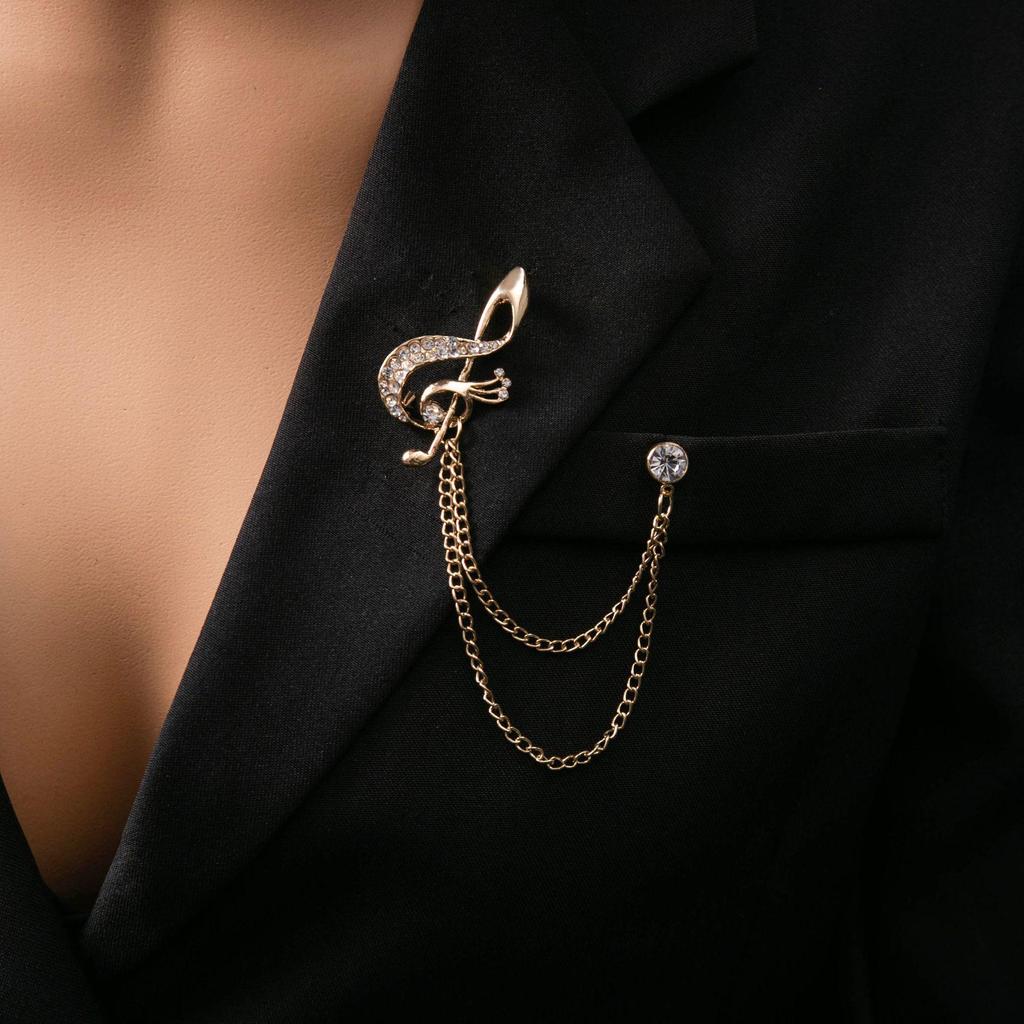 European & American Fashion Double Layer Chain Brooch - British Court Style Cross & Note Design for Men