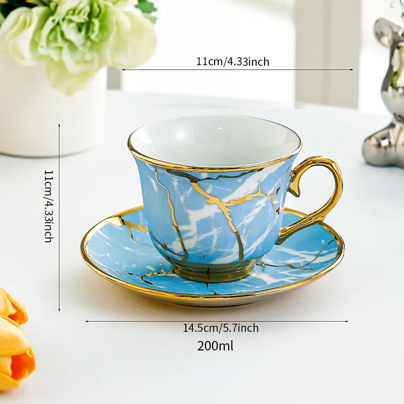 Керамический кофейный набор с чашкой и блюдцем, с узором трещин и золотым ободком