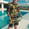 Summer Quick Drying Men's Sports Set 2-Piece 3D Printing Gold Line Black Set European Luxury Style Men's T-shirt+Beach Pants