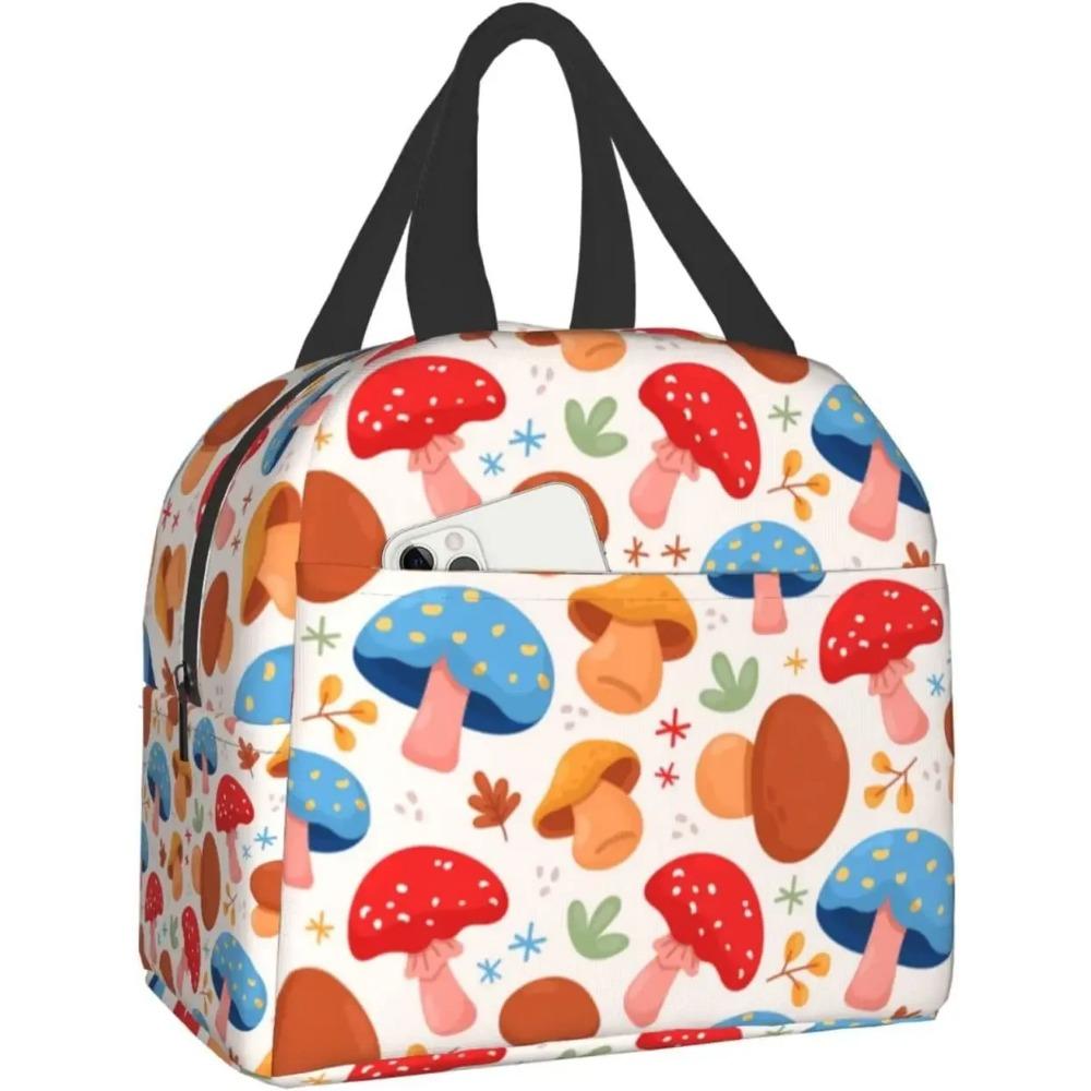 Aesthetic Mushroom Print Lunch Box Kawaii Small Insulation Lunch Bag Reusable Food Bag Lunch Containers Bags for Women Men