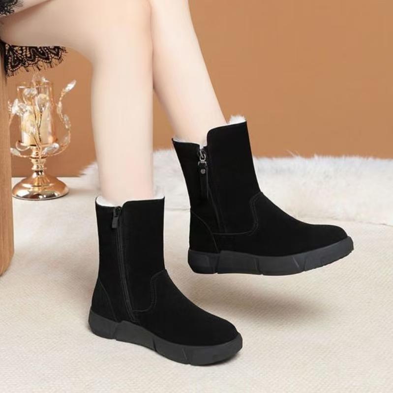 Women's Winter New Shearling High Top Snow Boots Thick Sole Non Slip Thicken Plush Keep Warm Flat Sole Ankle Cotton Boots