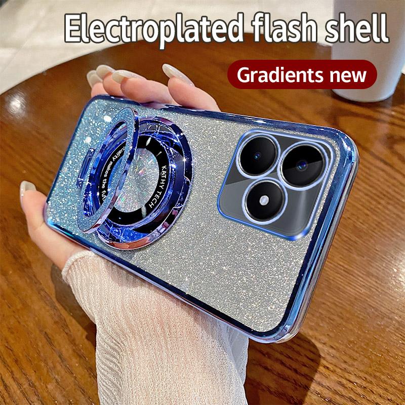 Glitter Ring Holder Phone Case For Realme Note 60 50 5 5i 6i 9i 5 7 8 9 10 11 12 13 14 Pro Plus 4G 5G 14X 14T 12X 11X Soft Cover