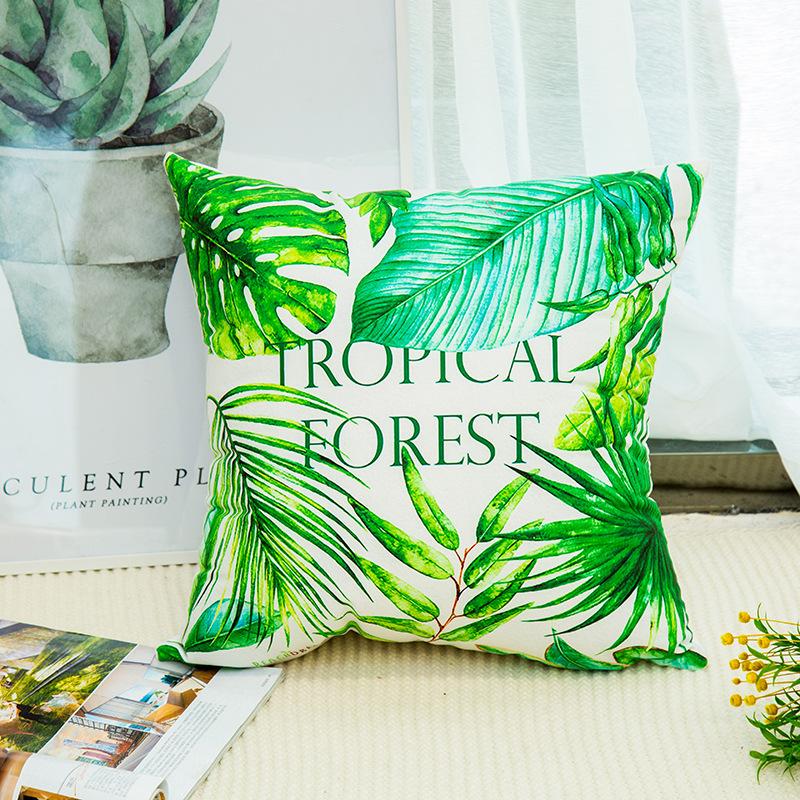 Nordic Style Green Plant Green Leaf Pillowcase Small Fresh Ins Style Simple Car Sofa Cushion Pillowcase Without Core