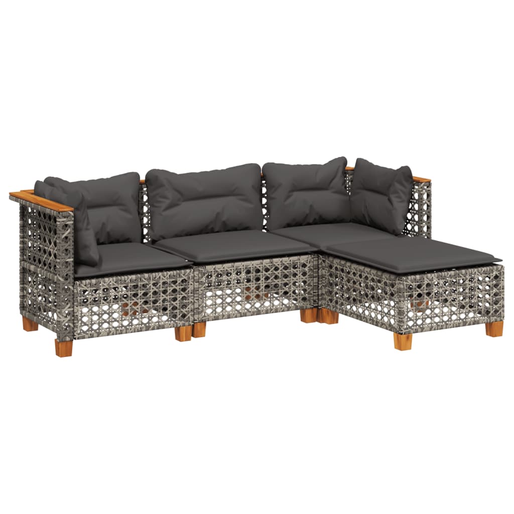 4 Piece Outdoor Sofa Set with Cushions Grey Poly Rattan