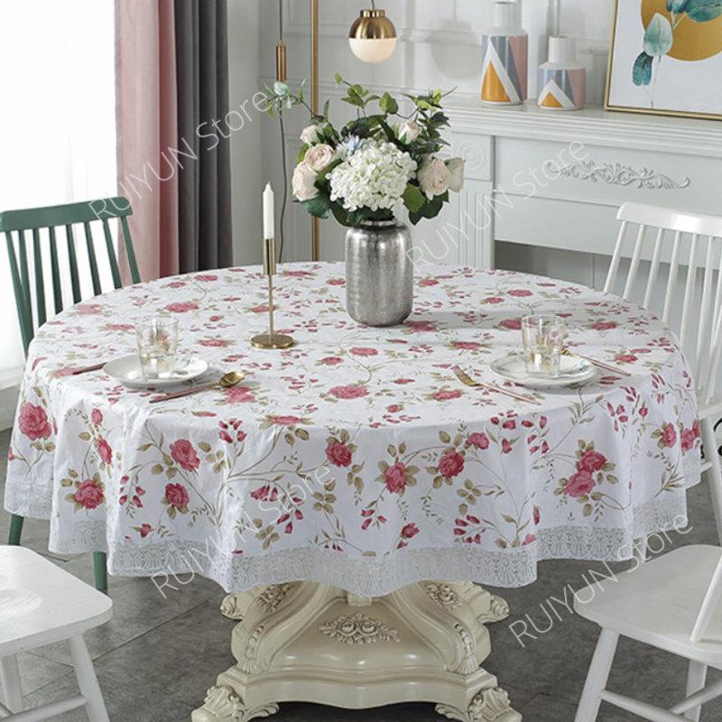 Pvc Lace Tablecloth Waterproof Oil-Proof Round Table Cloth Printed Home Dining Table Cover For Wedding Party Decor