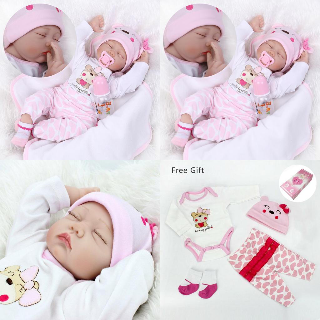 Cuddly 22" Reborn Gift Baby Dolls Made From Safe Silicone Vinyl And Cloth Material