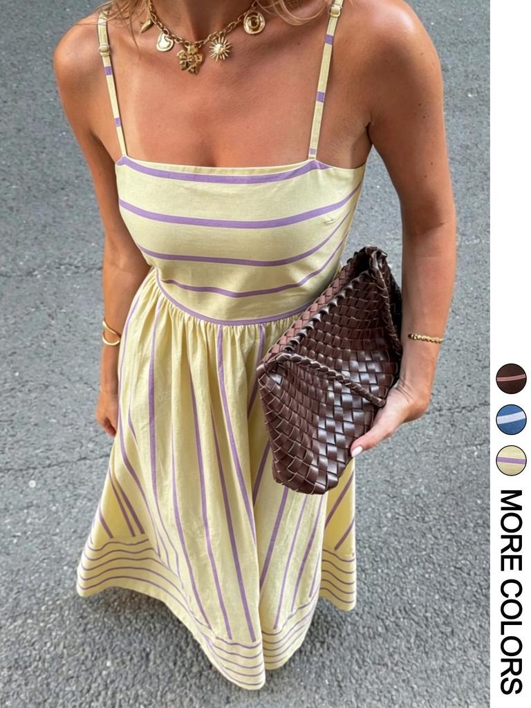 Fashion Striped Camisole High Waist Irregular Long Dress For Women