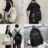 Color Solid Backpack Black White Alphabet Print Pattern College Students Unisex