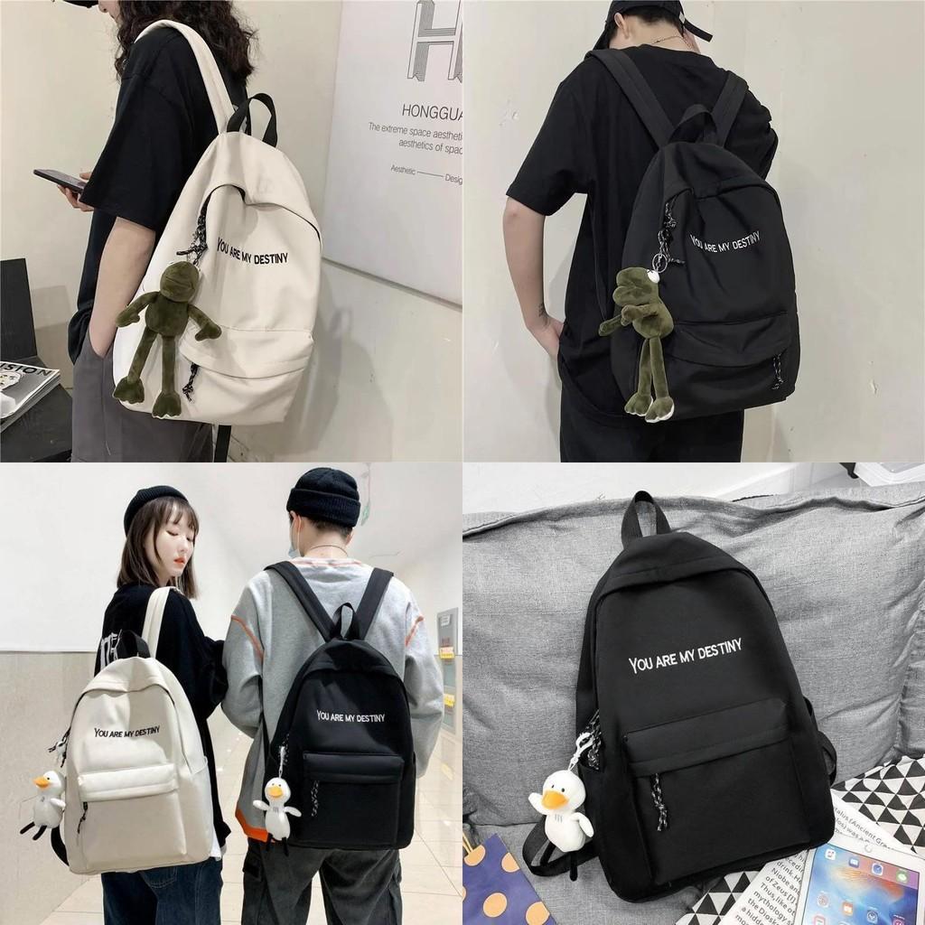 Color Solid Backpack Black White Alphabet Print Pattern College Students Unisex