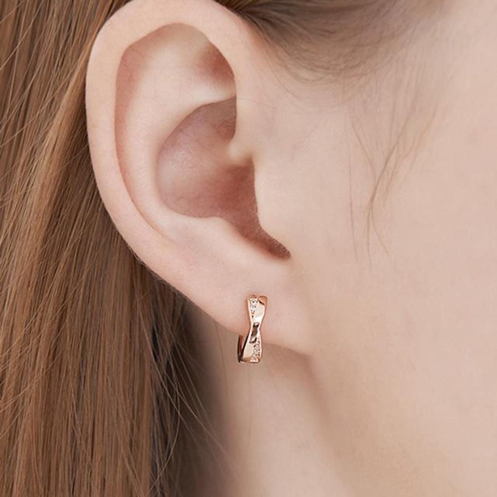 14K GF Cross Ribbon One-Touch Ring Earrings C24EGF198