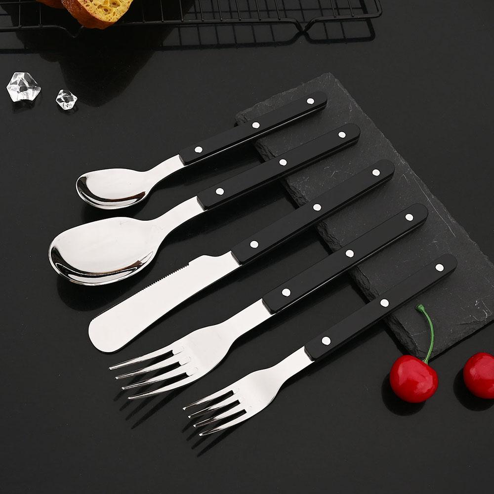 

5Pcs Acrylic Handle Rivets Tableware Cutlery Set Stainless Steel Dinner Fork Knife Spoon Western Dinnerware Kitchen Flatware