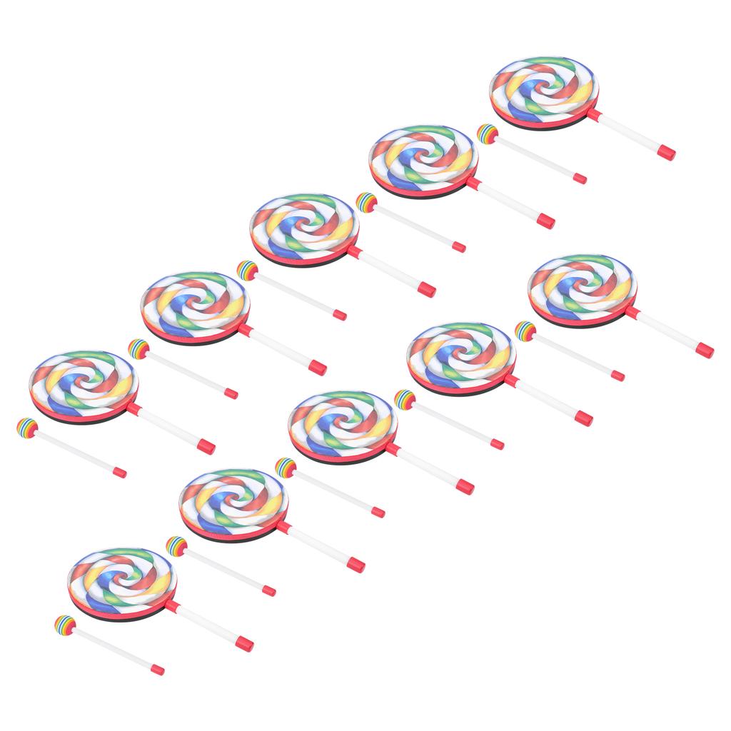 10Pcs Lollipop Shape Drum 8in Kids Tambourine Set Colorful Mallet Music Rhythm Instrument
