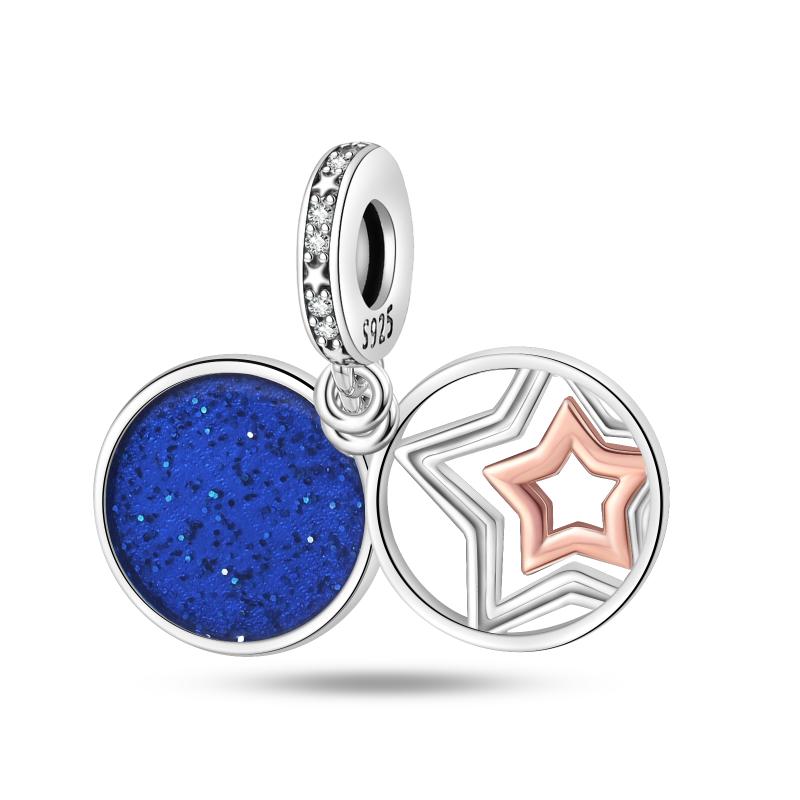 Copper Metal Blue series moon Plane Space series Glass Bead Components Clip Charm Bead Component Compatible With 4MM hole diamete Bracelet High