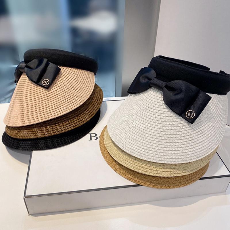 Summer Empty Top Raffia Straw Hat Women Outdoor Travel Beach Sunscreen Anti Uv Riding Sun Hat Girl Big Brim Bow Visor Cap