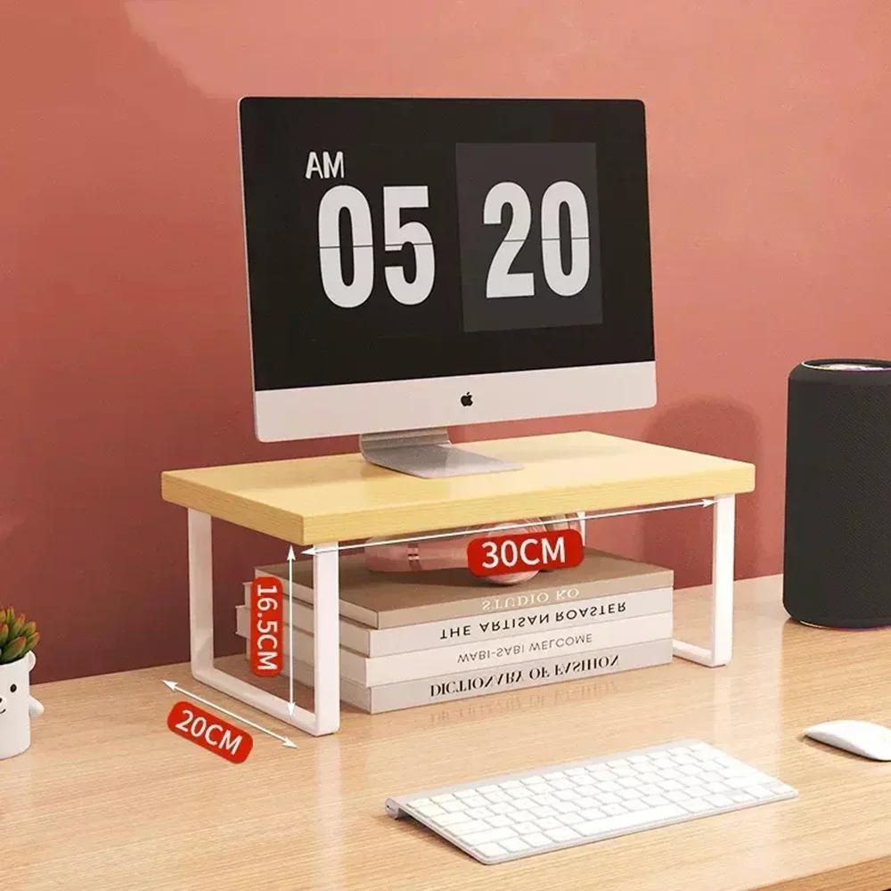 Office Desktop Computer Stand Rack Bracket Raised Shelf Laptop Monitor Wooden Table Home Storage Holders Utility Accessories