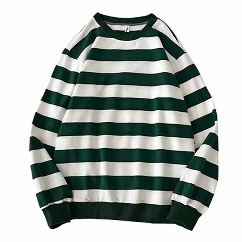 Stribet crewneck sweatshirt til mænd i polyesterstof til efterårets udendørsstil