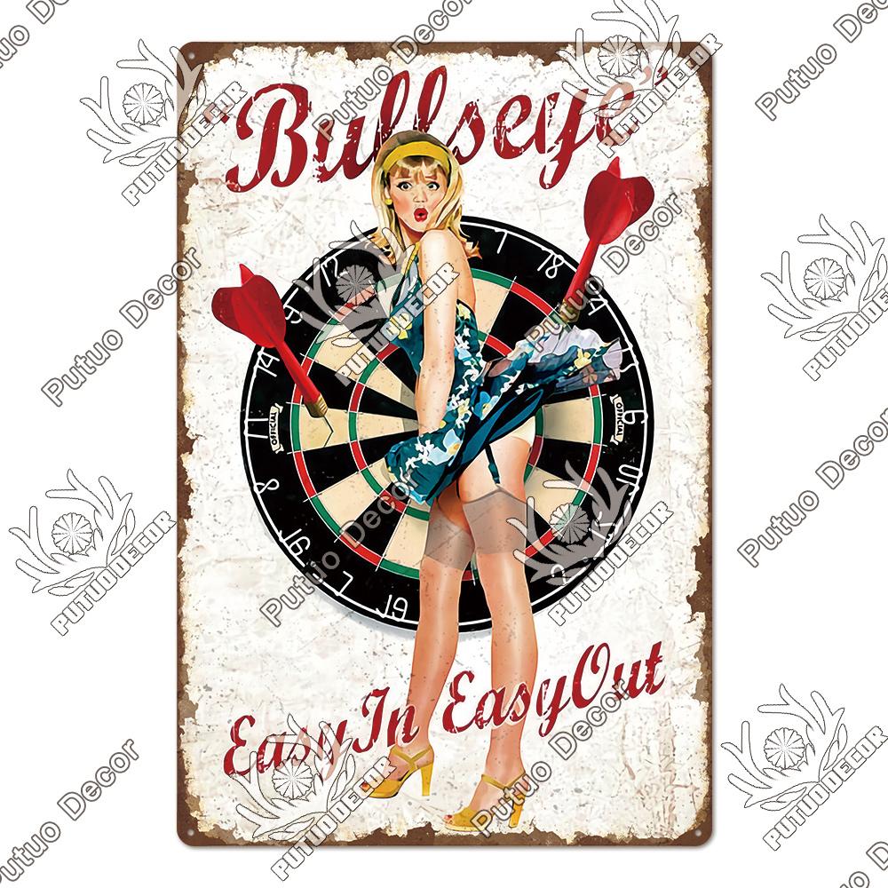 Putuo Decor Vintage Tin Sign Darts Game Metal Plaque Retro Posters for Garage Man Cave Room Home Wall Art Decorations