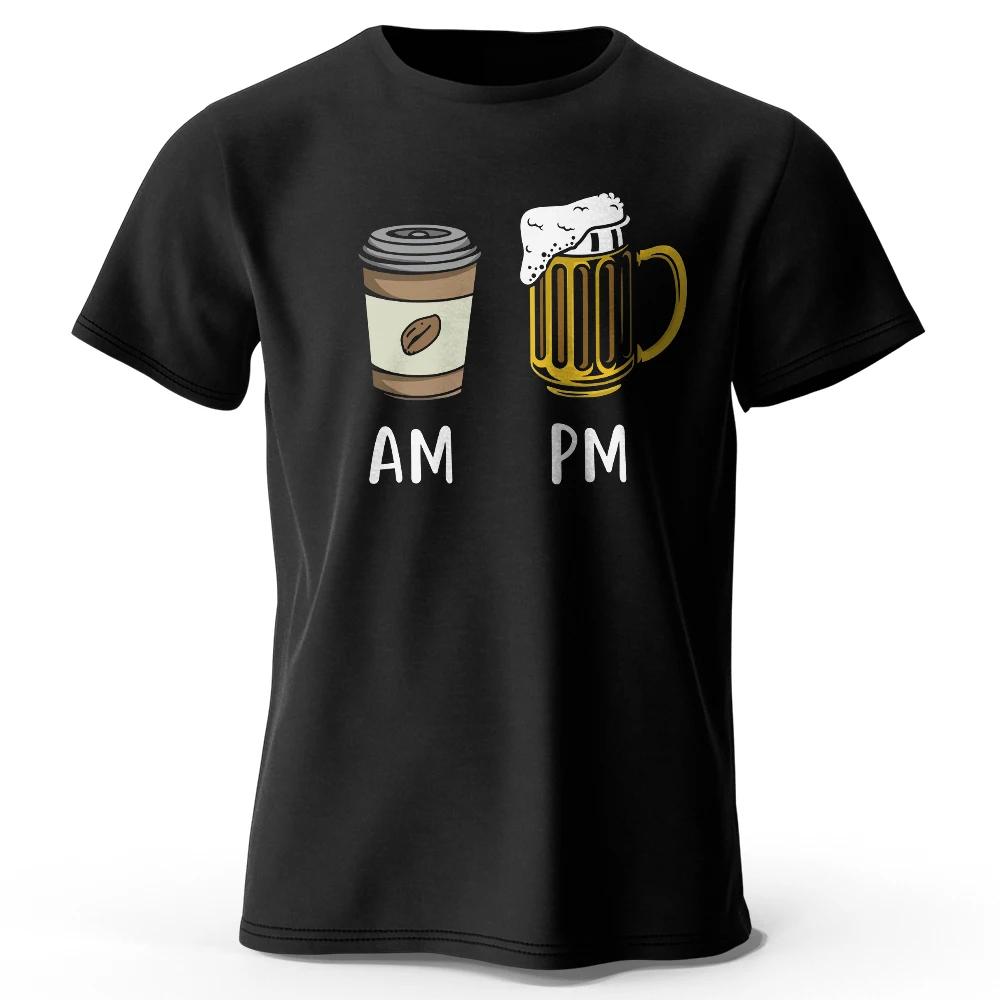 T-shirt da uomo stampata Caffè e Birra 100% Cotone Oversize Grafiche Divertenti per Uomo Top Estivi
