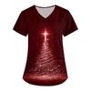 Women's Christmas Print Loose V-Neck Pocket Short-Sleeved Uniform