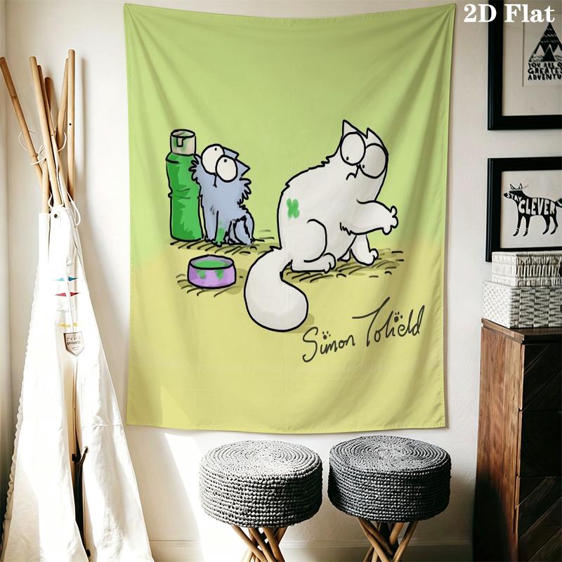 Simon‘s Cat Wall Tapestry Aesthetic Wall Hanging Printed Fabric Blanket Decorative Tapestries for Bedroom Living Room Home Decor